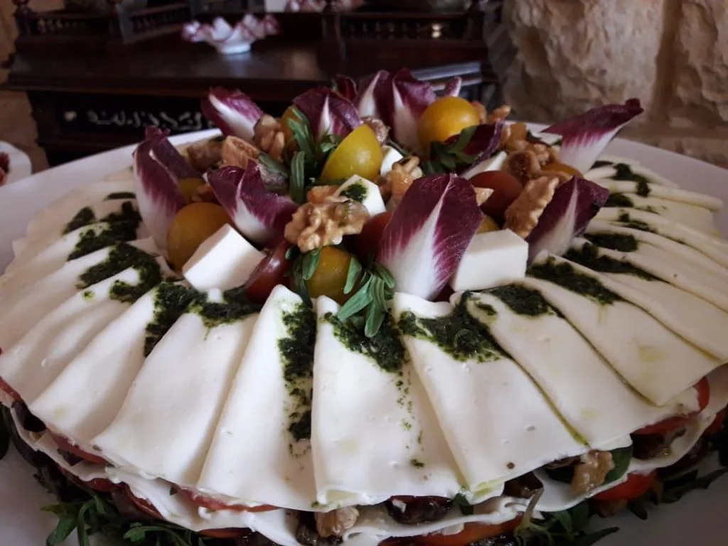 Mediterranean antipasto and cheese presentation