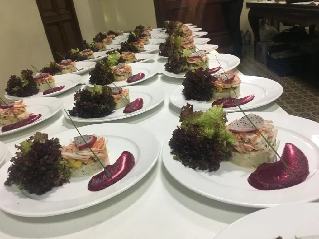 Plated appetizers prepared for an event